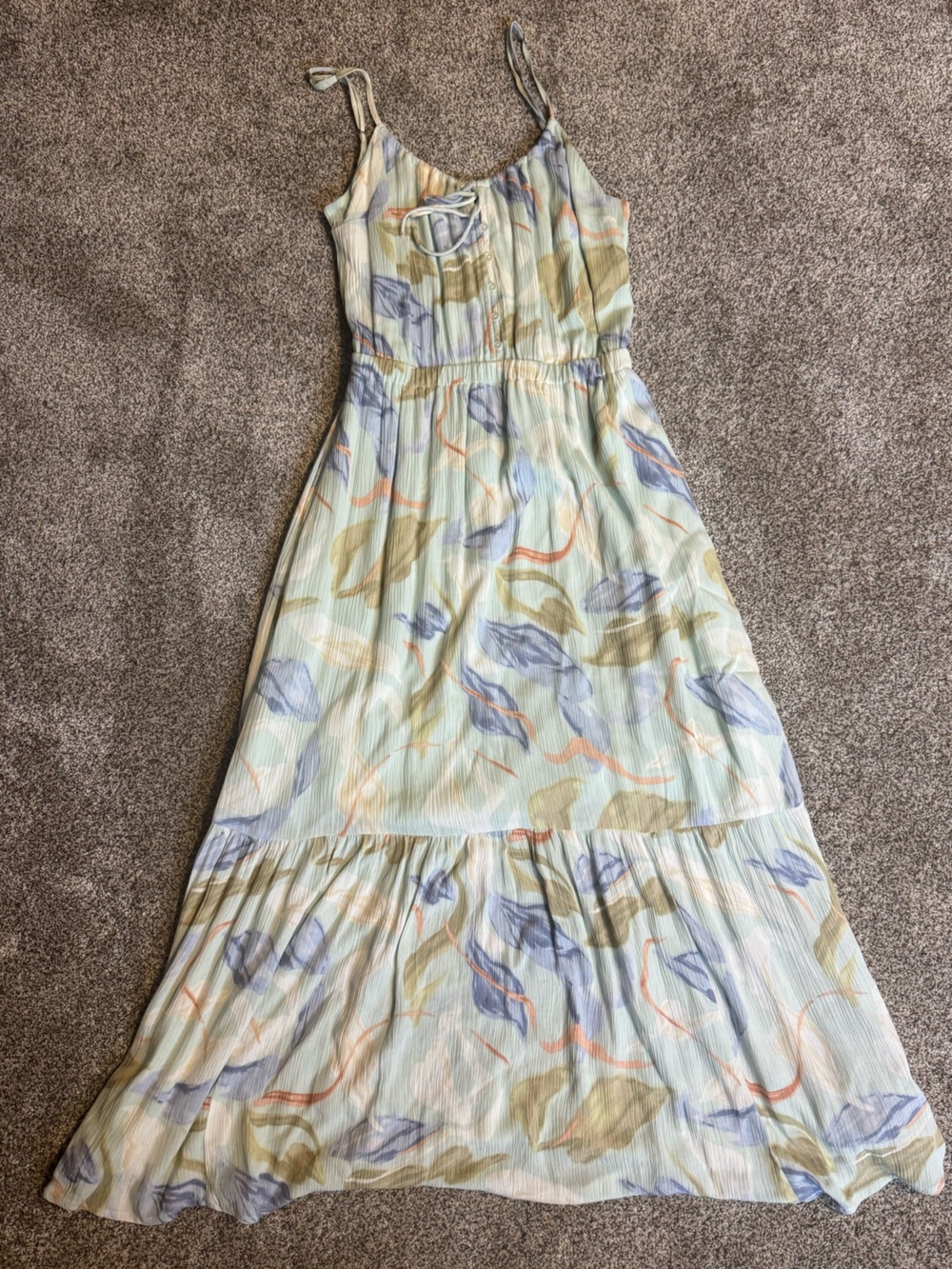 Mint Green Floral Maxi Dress with Spaghetti Straps